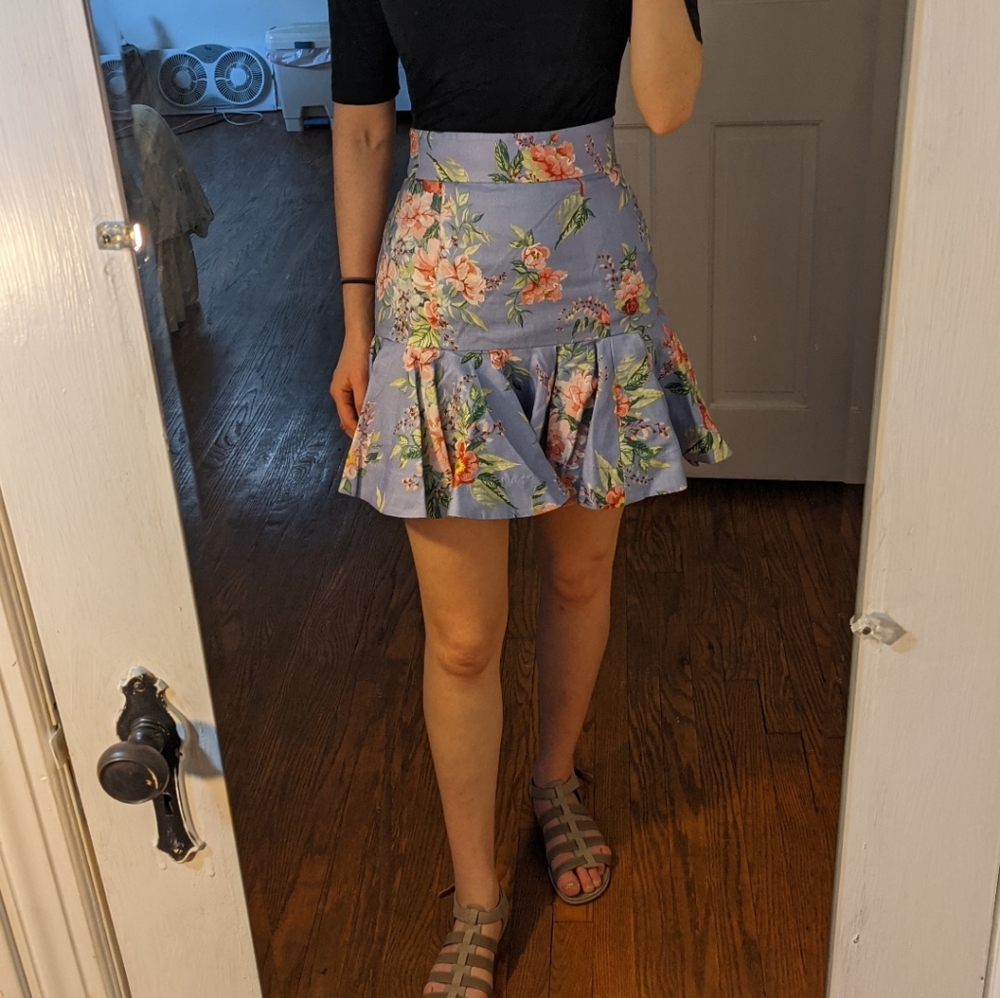 Zimmermann Lavender Floral Ruffle Mini Skirt